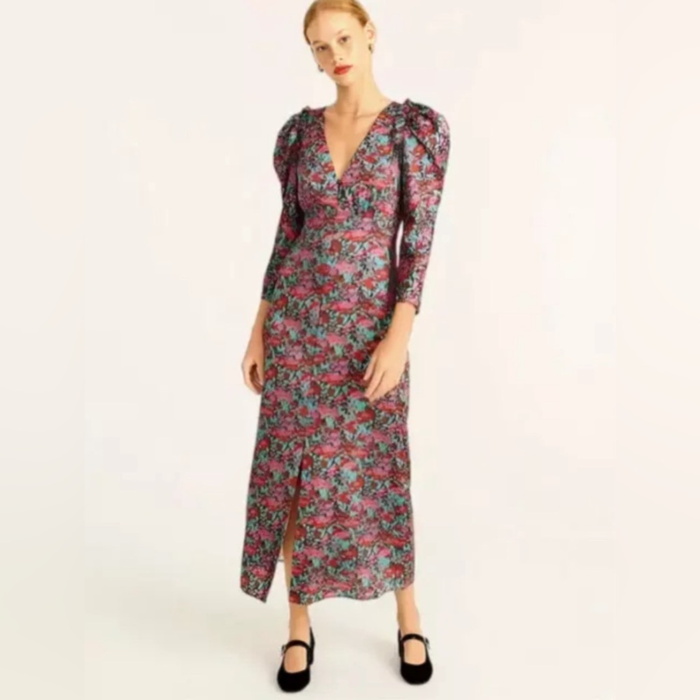 J. Crew Drapey Puff Sleeve Maxi Dress Ratti Floral Size 12 NWT